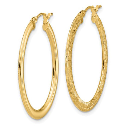 Leslie's 14K Polished Textured Oval Hoop Earrings