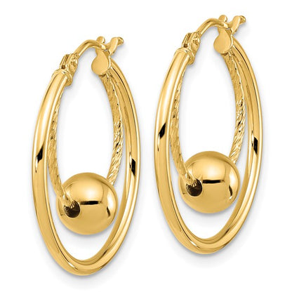 Leslie's 14K Polished Textured with 6mm Ball Hoop Earrings