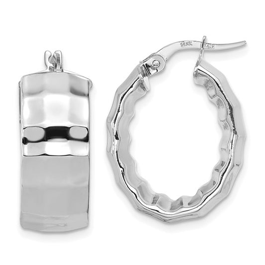 Leslie's 14k White Gold Polished Textured Oval Hoop Earrings