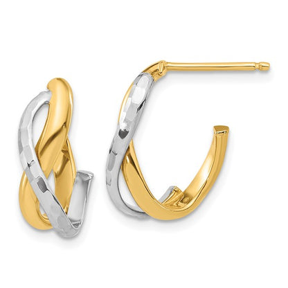 Leslie's 14K Two-tone Polished and Diamond-cut J-Hoop Post Earrings