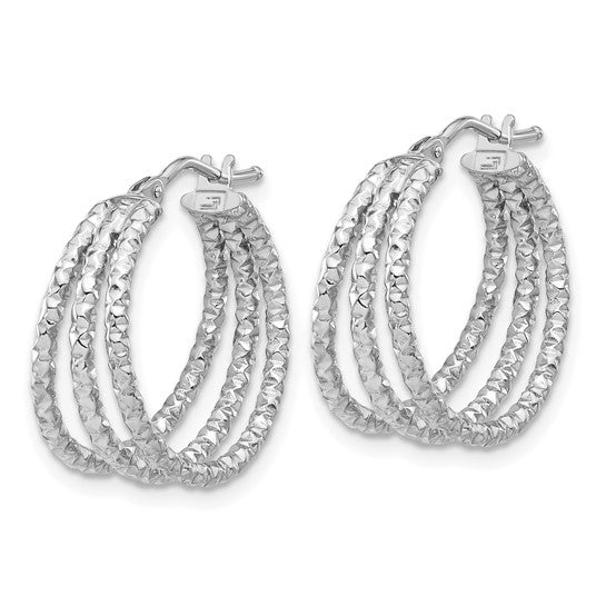 Leslie's 14K White Gold Polished and Textured Three Row Hoop Post Earrings