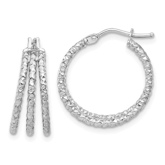 Leslie's 14K White Gold Polished and Textured Three Row Hoop Post Earrings