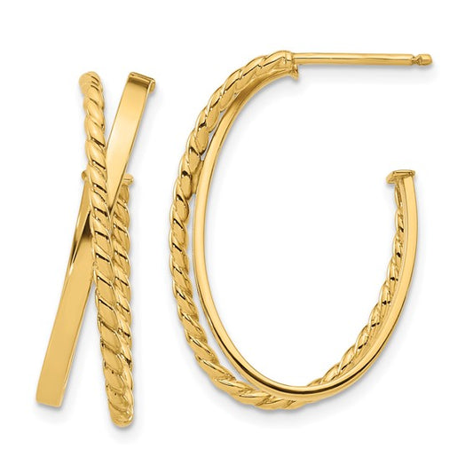 Leslie's 14K Polished and Twist J-Hoop Post Earrings