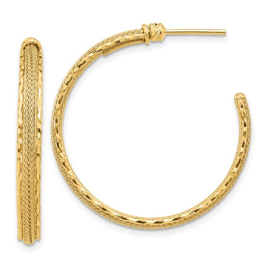 Leslie's 14K Diamond-cut and Textured Post Hoop Earrings