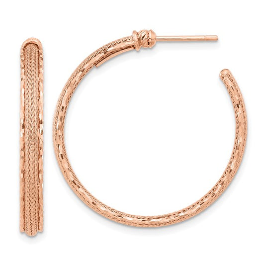 Leslie's 14K Rose Gold Diamond-cut and Textured Post Hoop Earrings