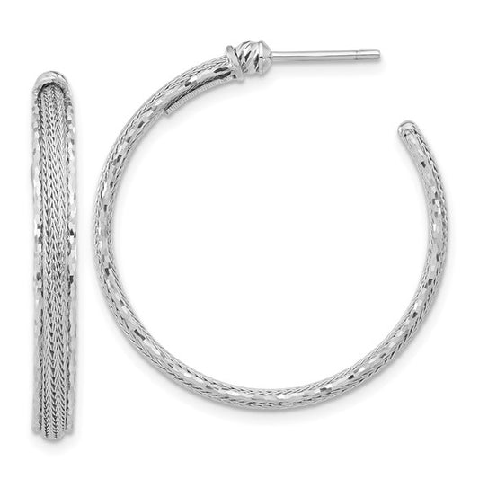 Leslie's 14K White Gold Diamond-cut and Textured Post Hoop Earrings