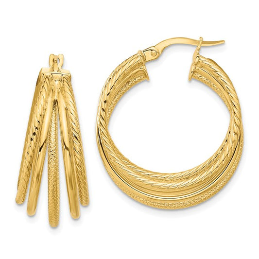 Leslie's 14K Polished and Multi Textured Hoop Earrings