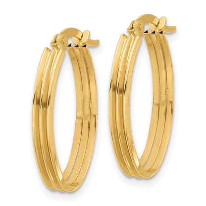 Leslie's 14K Polished and Grooved Oval Hoop Earrings