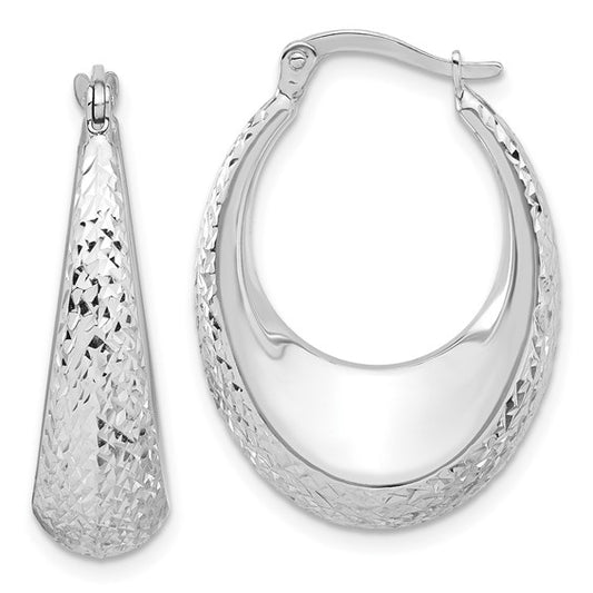 Leslie's 14K White Gold Diamond-Cut Oval Hoop Earrings