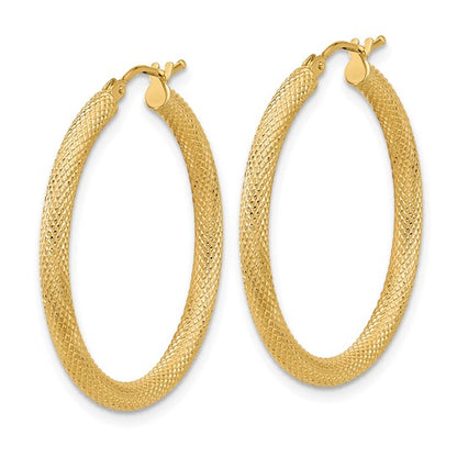 Leslie's 14K Polished and Textured Round Hoop Earrings