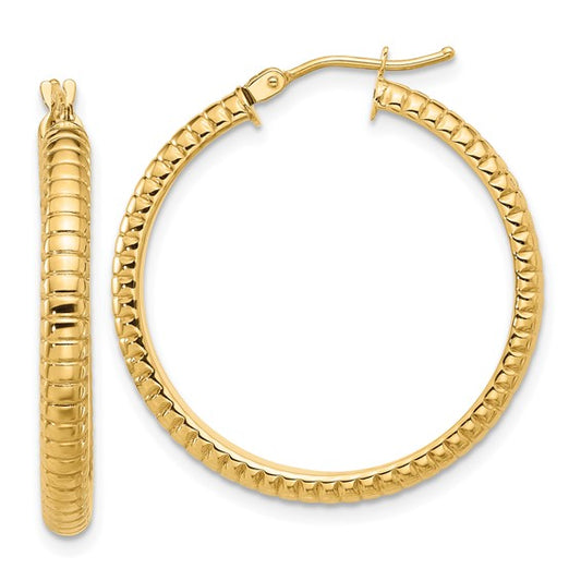 Leslie's 14K Polished and Textured Round Hoop Earrings