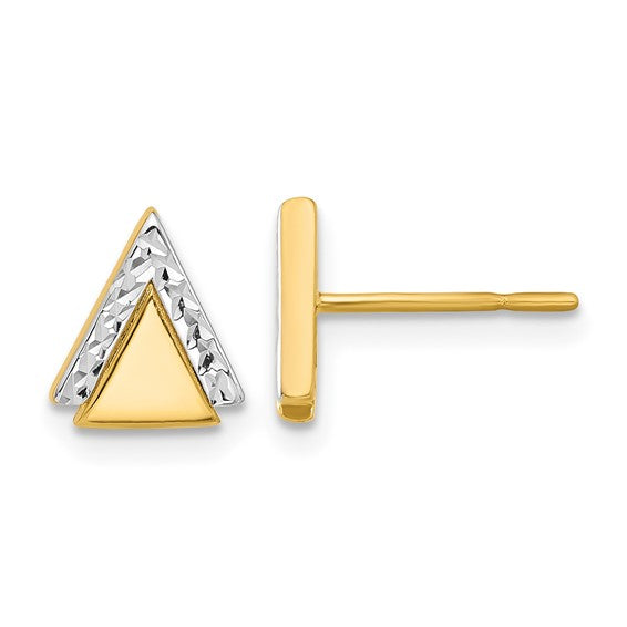 Leslie's 14K with Rhodium Polished and Diamond-cut Triangle Post Earrings