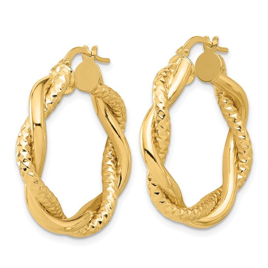 Leslie's 14K Polished and Textured Twisted Round Hoops