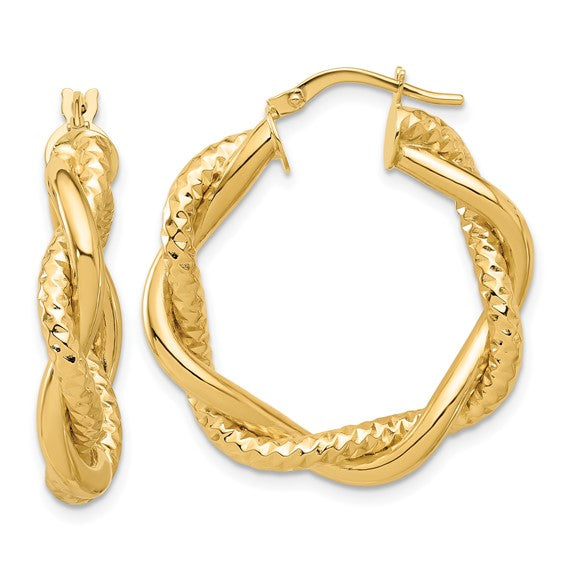 Leslie's 14K Polished and Textured Twisted Round Hoops