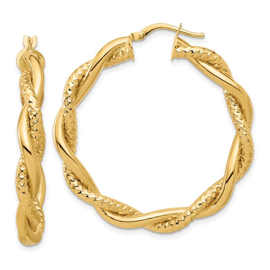 Leslie's 14K Polished and Textured Twisted Round Hoops