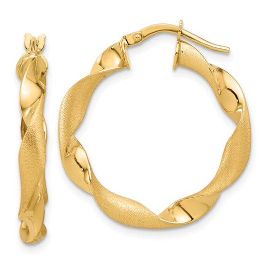 Leslie's 14K Polished and Brushed Twisted Hoop Earrings