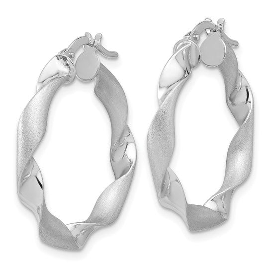 Leslie's 14K White Gold Polished and Brushed Twisted Hoop Earrings