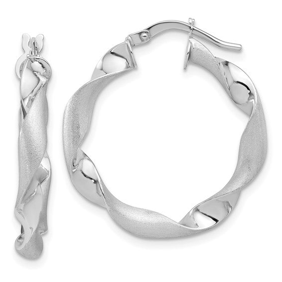 Leslie's 14K White Gold Polished and Brushed Twisted Hoop Earrings