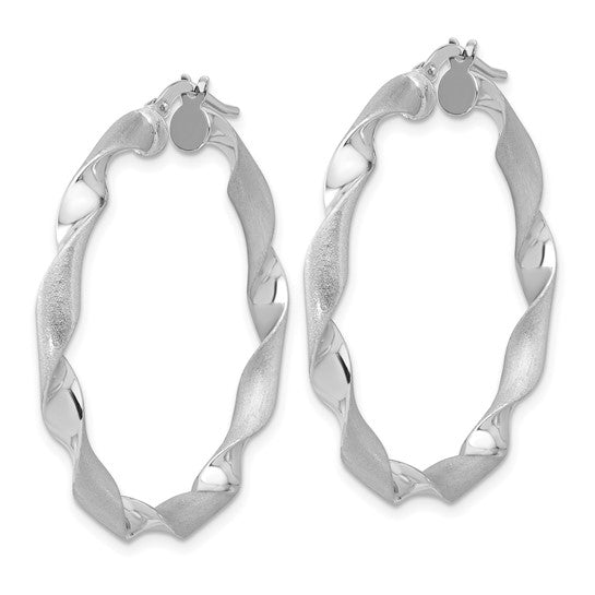 Leslie's 14K White Gold Polished and Brushed Twisted Hoop Earrings