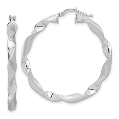 Leslie's 14K White Gold Polished and Brushed Twisted Hoop Earrings