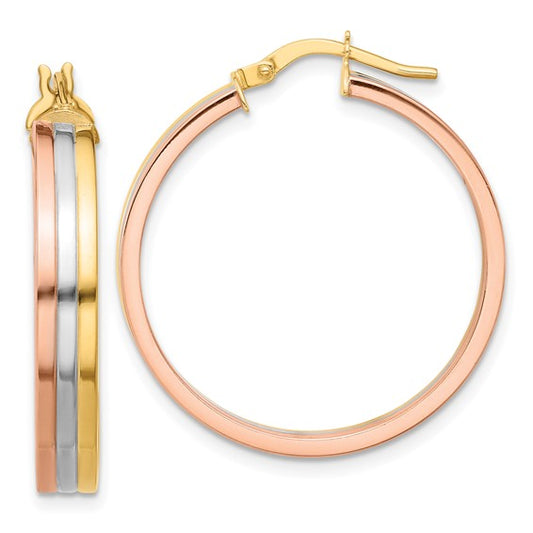 Leslie's 14K Tri-color Polished Three-row Left Right Hoop Earrings