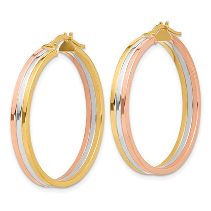 Leslie's 14K Tri-color Polished Three-row Left Right Hoop Earrings