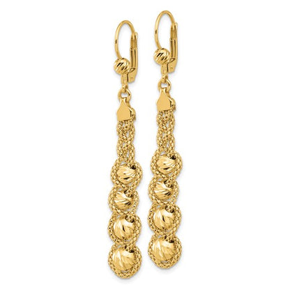 Leslie's 14K Polished Textured and Dia-cut Beaded Leverback Earrings