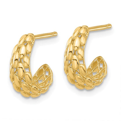 Leslie's 14K Polished and Textured J-Hoop Post Earrings