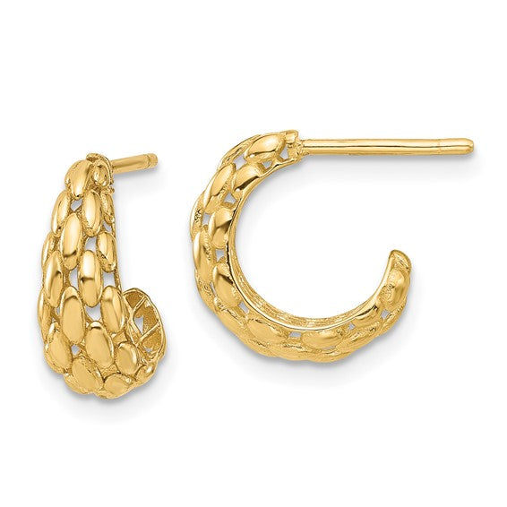 Leslie's 14K Polished and Textured J-Hoop Post Earrings