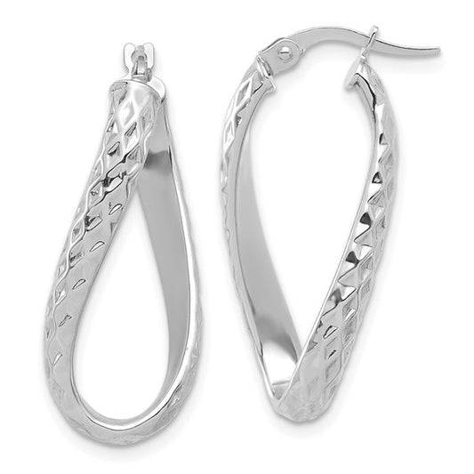 Leslie's 14K White Gold Polished and Diamond-cut Twist Hoop Earrings