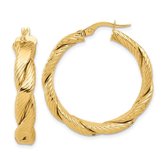 Leslie's 14K Polished and Textured Braided Hoop Earrings