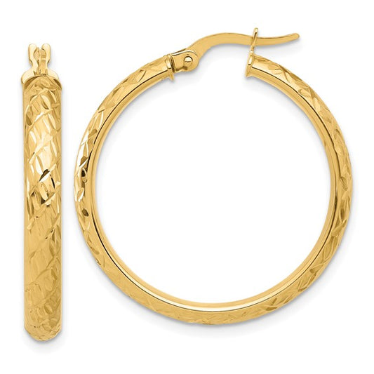 Leslie's 14K Polished and Diamond-cut Round Hoop Earrings