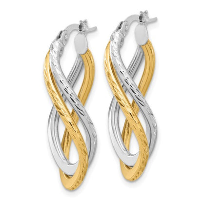 Leslie's 14K Two-tone Polished and Diamond-cut Twist Hoop Earrings