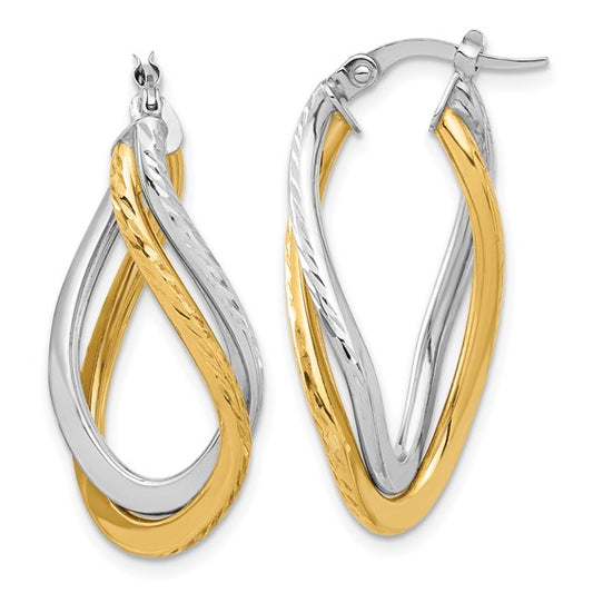 Leslie's 14K Two-tone Polished and Diamond-cut Twist Hoop Earrings