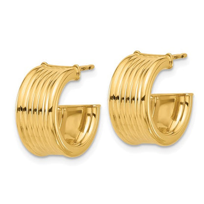 Leslie's 14K Polished and Grooved J-Hoop Post Earrings