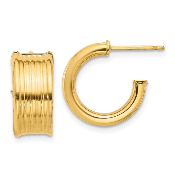 Leslie's 14K Polished and Grooved J-Hoop Post Earrings