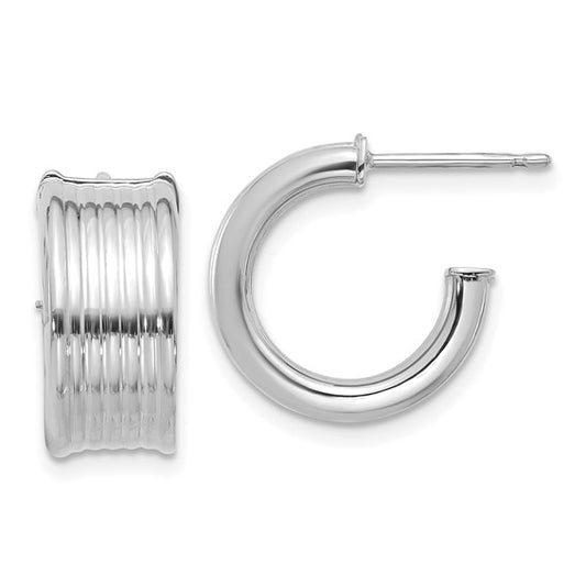 Leslie's 14K White Gold Polished and Grooved J-Hoop Post Earrings