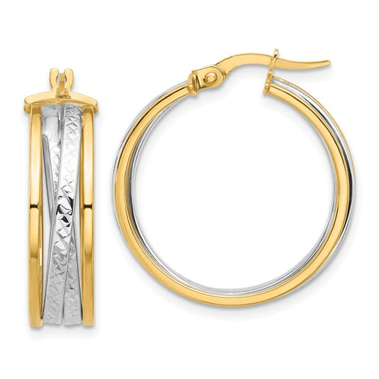 Leslie's 14K Two-tone Polished and Diamond-cut Hoop Earrings