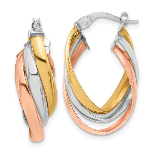 Leslie's 14K Tri-color Polished Twist Hoop Earrings