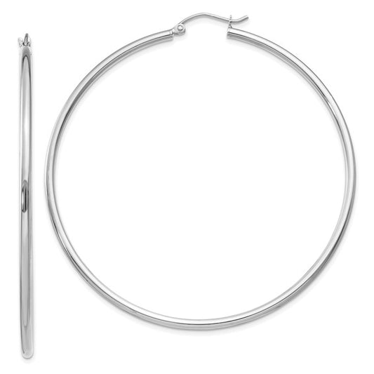 Leslie's 14k White Gold Polished 2x60mm Polished Hoop Earrings