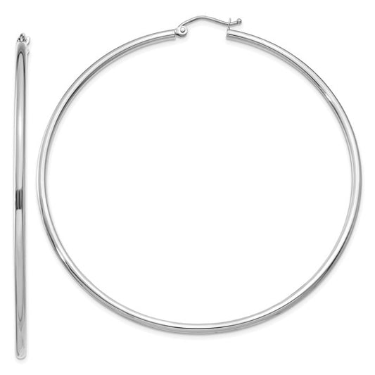 Leslie's 14k White Gold Polished 2x65mm Polished Hoop Earrings