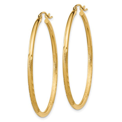 Leslie's 14k Satin and D/C 2mm Round Tube Hoop Earrings