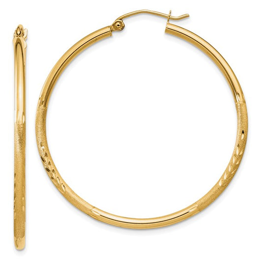 Leslie's 14k Satin and D/C 2mm Round Tube Hoop Earrings