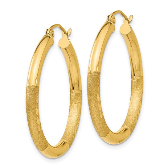 Leslie's 14k Satin and D/C 3mm Round Hoop Earrings