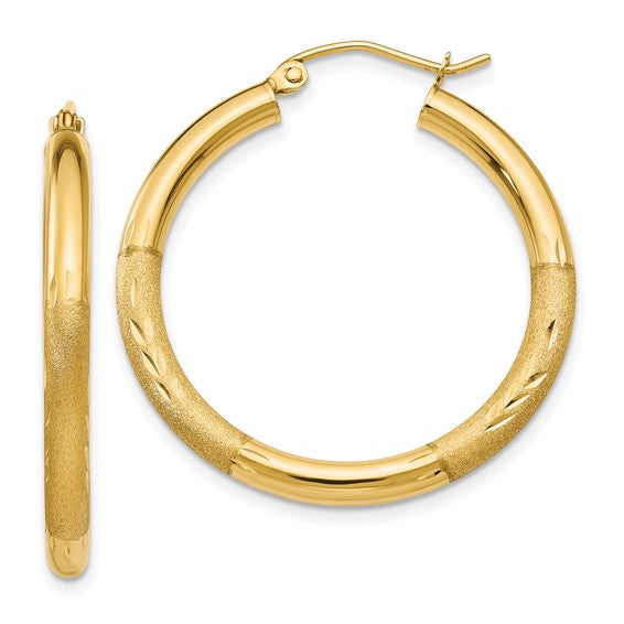 Leslie's 14k Satin and D/C 3mm Round Hoop Earrings