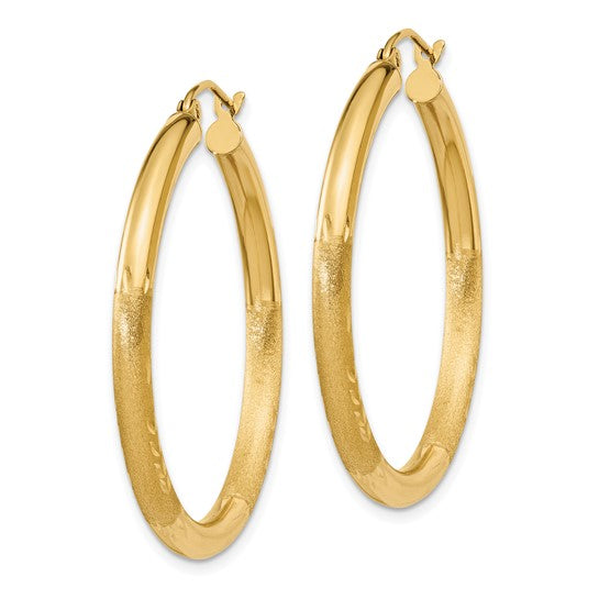 Leslie's 14k Satin and D/C 3mm Round Hoop Earrings