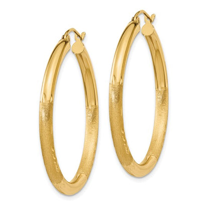 Leslie's 14k Satin and D/C 3mm Round Hoop Earrings