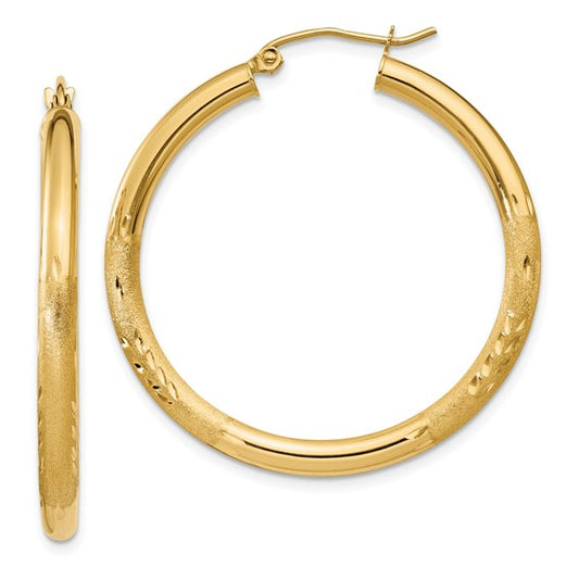 Leslie's 14k Satin and D/C 3mm Round Hoop Earrings