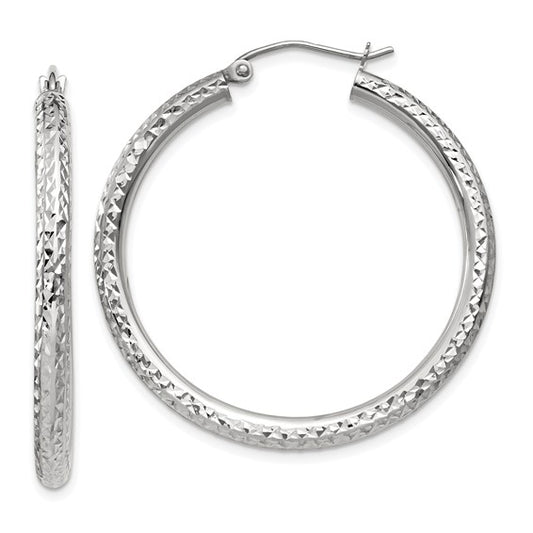 Leslie's 14k White Gold Diamond-cut 3mm Round Hoop Earrings