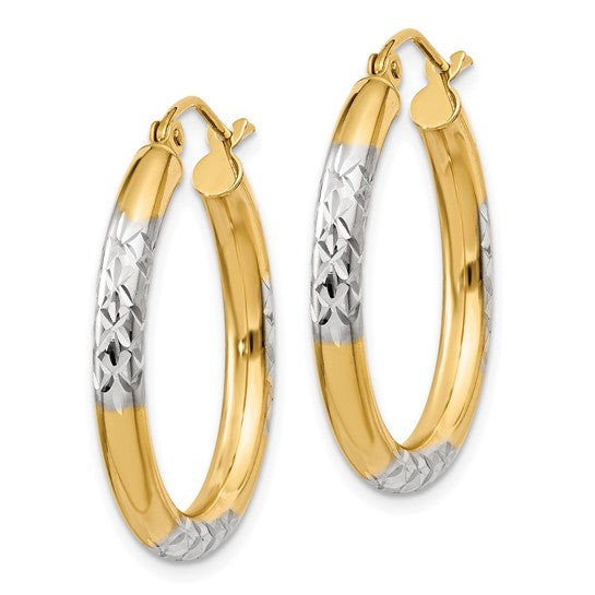 Leslie's 14k with Rhodium Diamond Cut 3mm Hoop Earrings